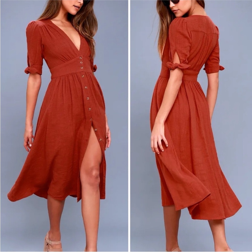 Free People Love of my Life Midi dress rust orange